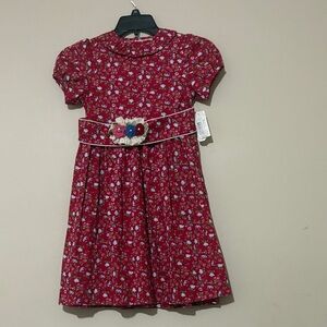 Edgehill Collection Burgundy Floral Dress with Flower Belt